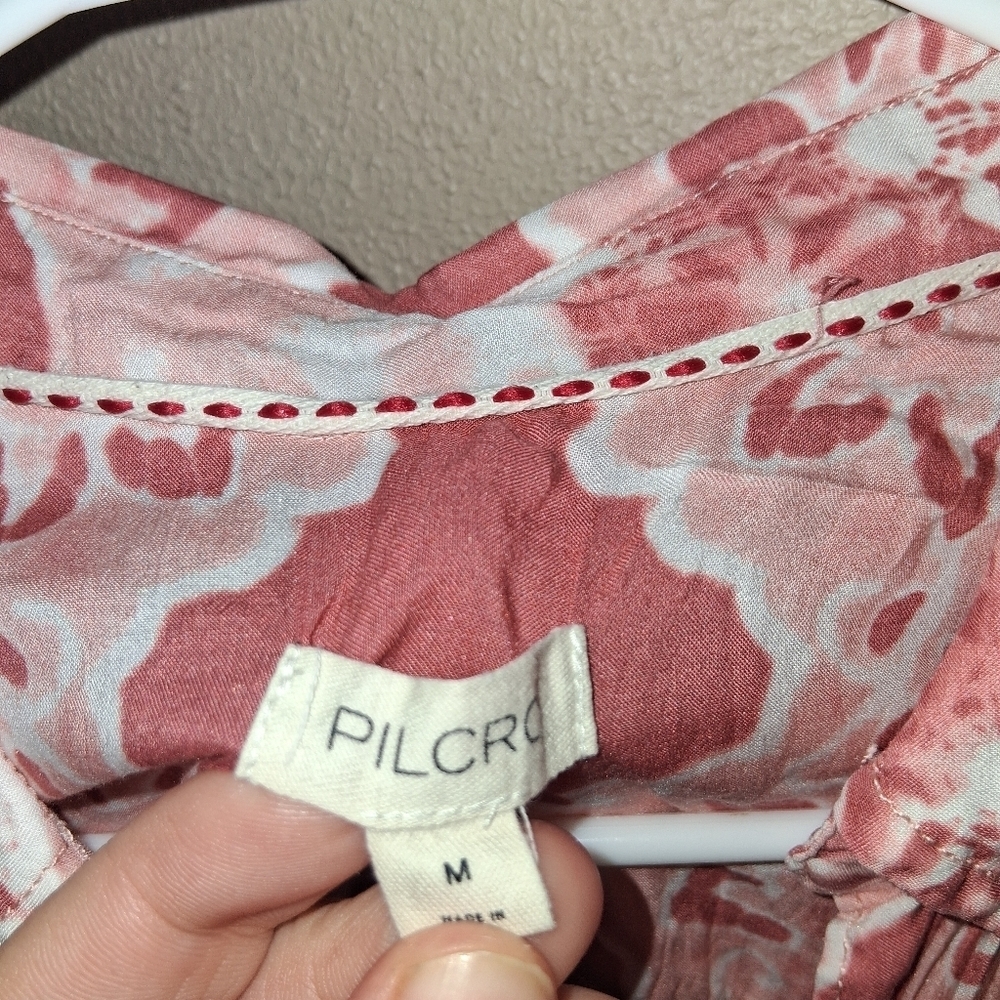 Pilcro x Anthropologie ROMY M Orange Peach White Floral Print Button Blouse - Picture 5 of 7